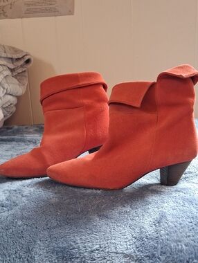 Free People Red Fold-Over OR Up Suede Ankle Booties